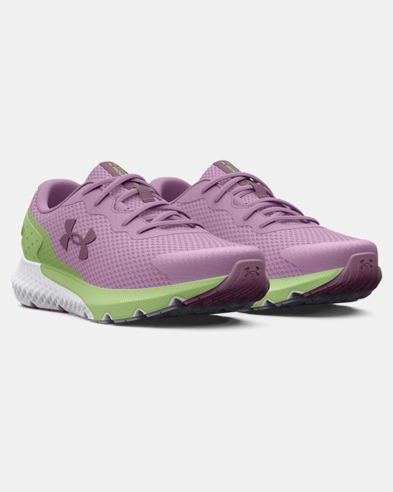 Under Armour Kids' Grade School UA Charged Rogue 3 Running Shoe - Fresh Orchid/Lumos Lime/Misty Purple Fresh Orchid/Lumos Lime/Misty Purple