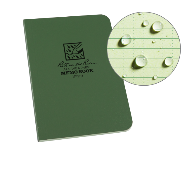 Rite In The Rain Weatherproof Soft Cover Pocket Notebook, 3.5" X 5", Green Cover, Universal Pattern (No. 954) Green