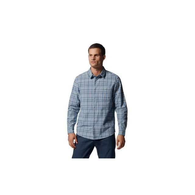 Mountain Hardwear Men's Big Cottonwood Long Sleeve Shirt Blue Chambray Canopy Plaid