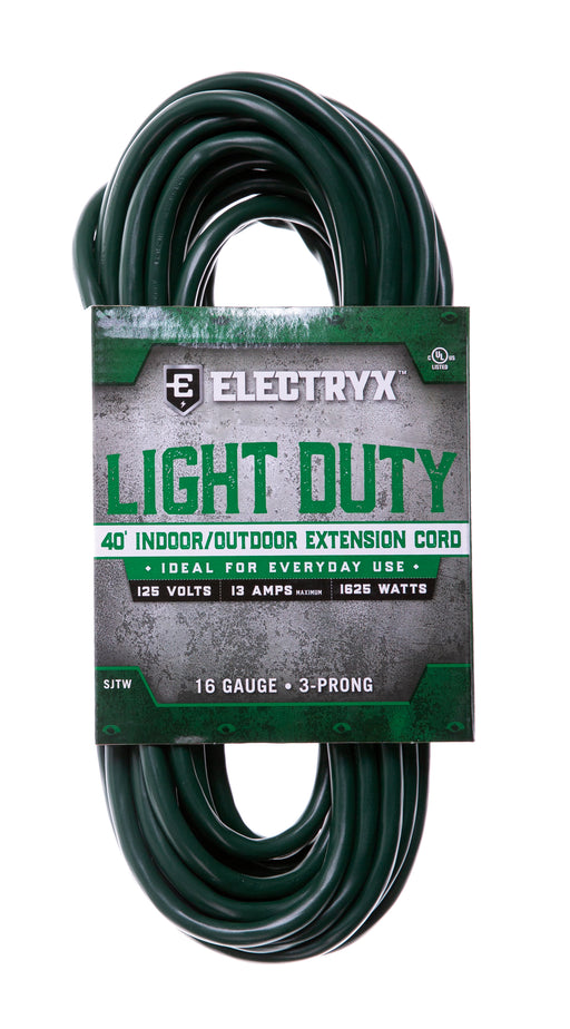 Electryx 40ft Light Duty Indoor/Outdoor Extension Cord - 16 Gauge Green / 40FT