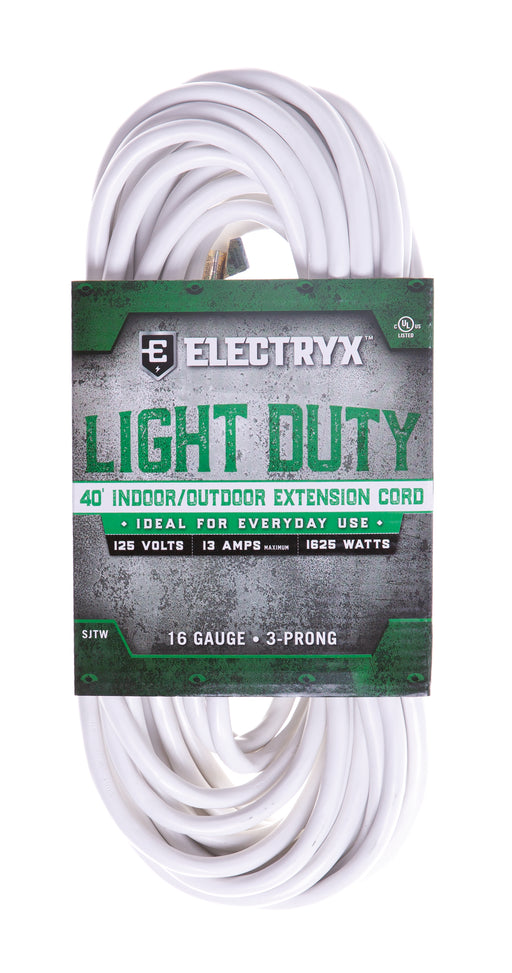 Electryx 40ft Light Duty Indoor/Outdoor Extension Cord - 16 Gauge White / 40FT