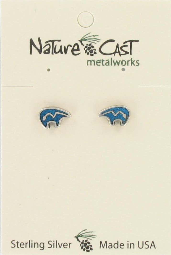 Nature Cast Metalworks Heartline Bear W/ Turquoise Sterling Silver Post Earring Turquoise/silver