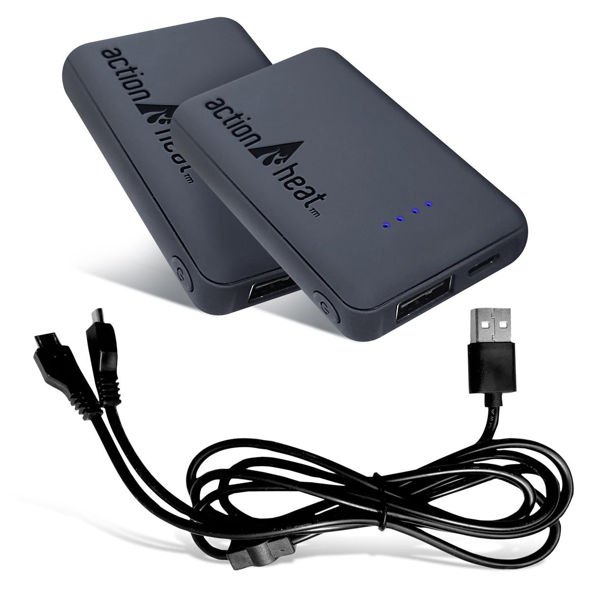Action Heat 5v 3000mah Replacement Power Banks (2 Bat/1 Cord) Grey