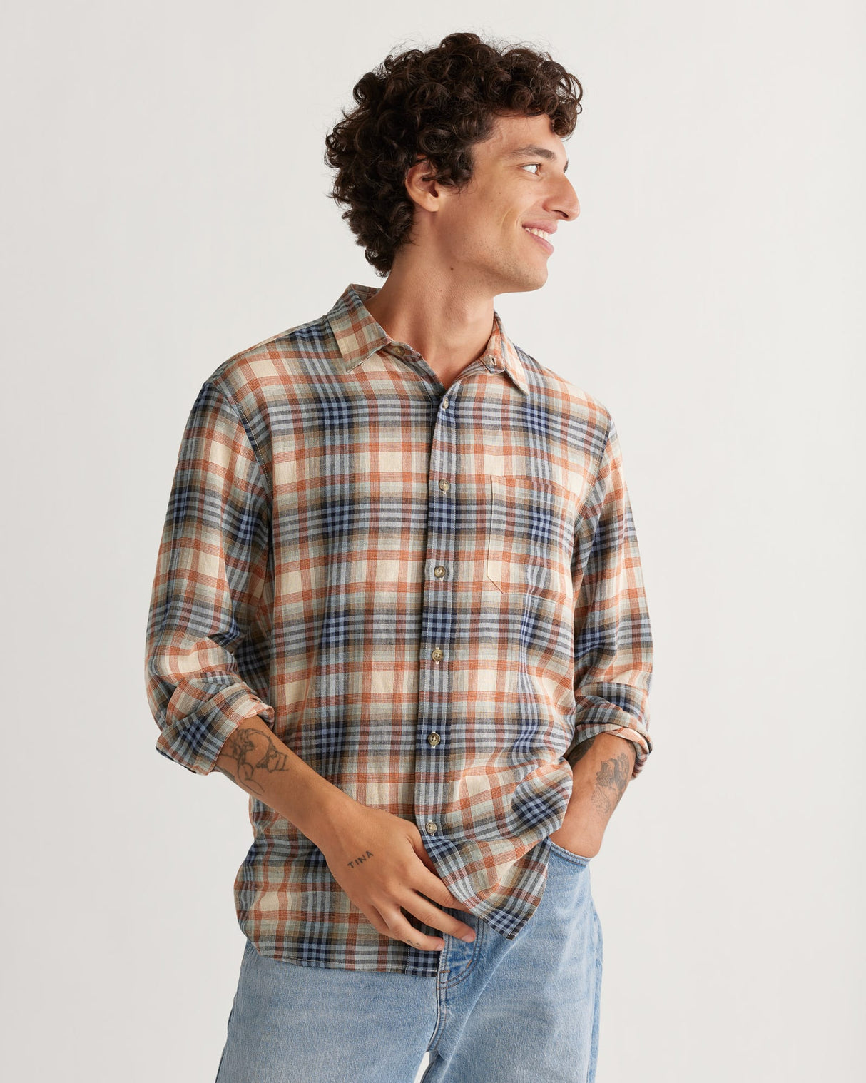 Pendleton Men's Long-sleeve Dawson Linen Shirt Rst/grpht/stne plaid