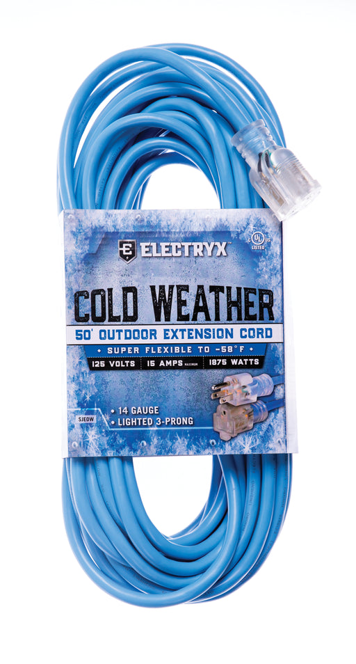Electryx 14 Gauge Cold Weather Outdoor Extension Cord - Blue 50FT / Blue