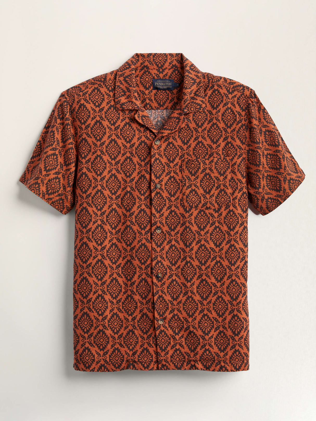 Pendleton Men's Short-sleeve Linen Camp Shirt Medallion spice red