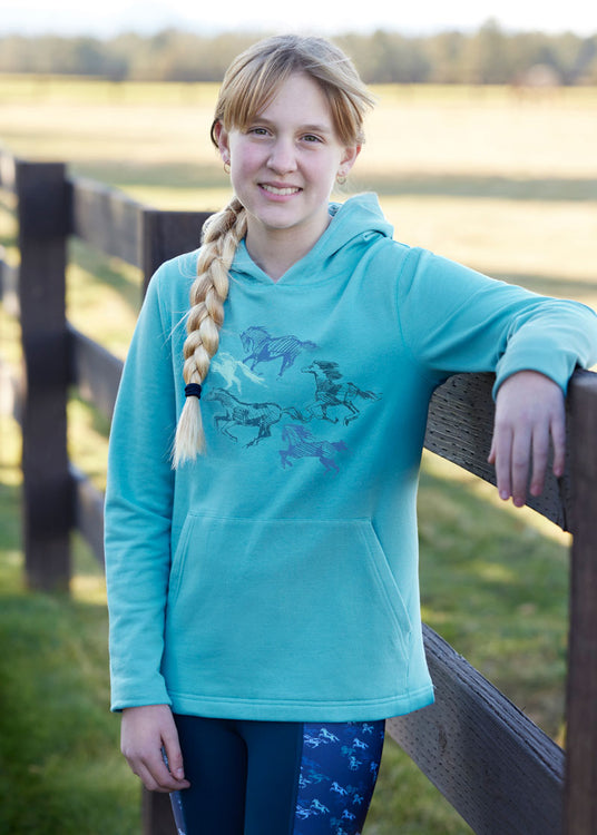 Kerrits Equestrian Apparel Kids Happy Herd Pullover Hoodie - Topaz Topaz
