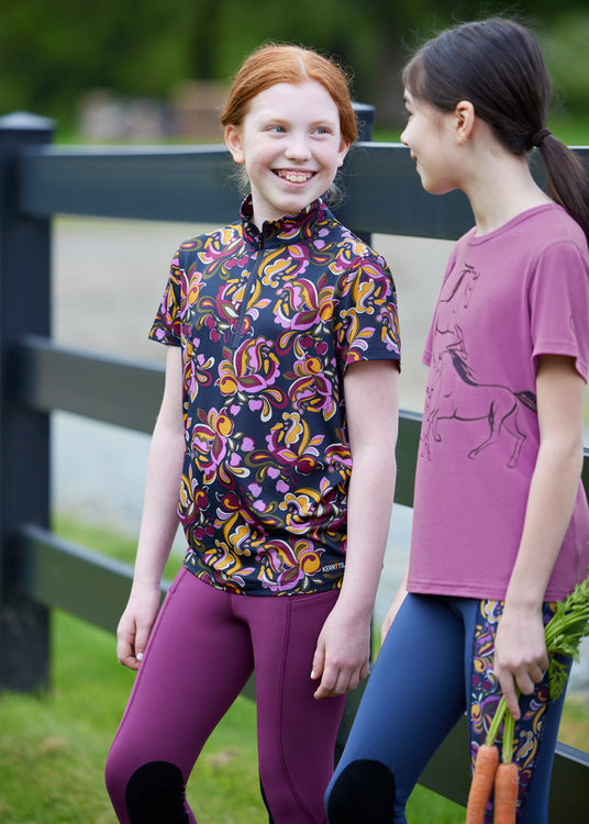 Kerrits Equestrian Apparel Kids Summer Ride Ice Fil Short Sleeve Equestrian Shirt - Print Horse Treats