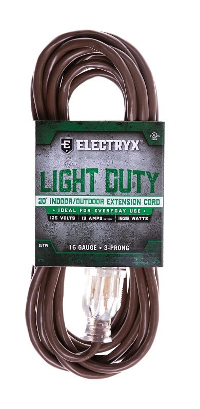 Electryx 40ft Light Duty Indoor/Outdoor Extension Cord - 16 Gauge Brown / 40FT