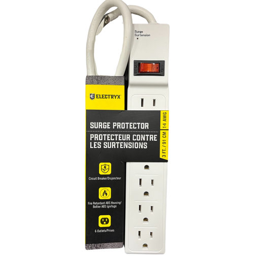 Electryx 6-Outlet Surge Protector - 3ft Cord 3FT / Off White