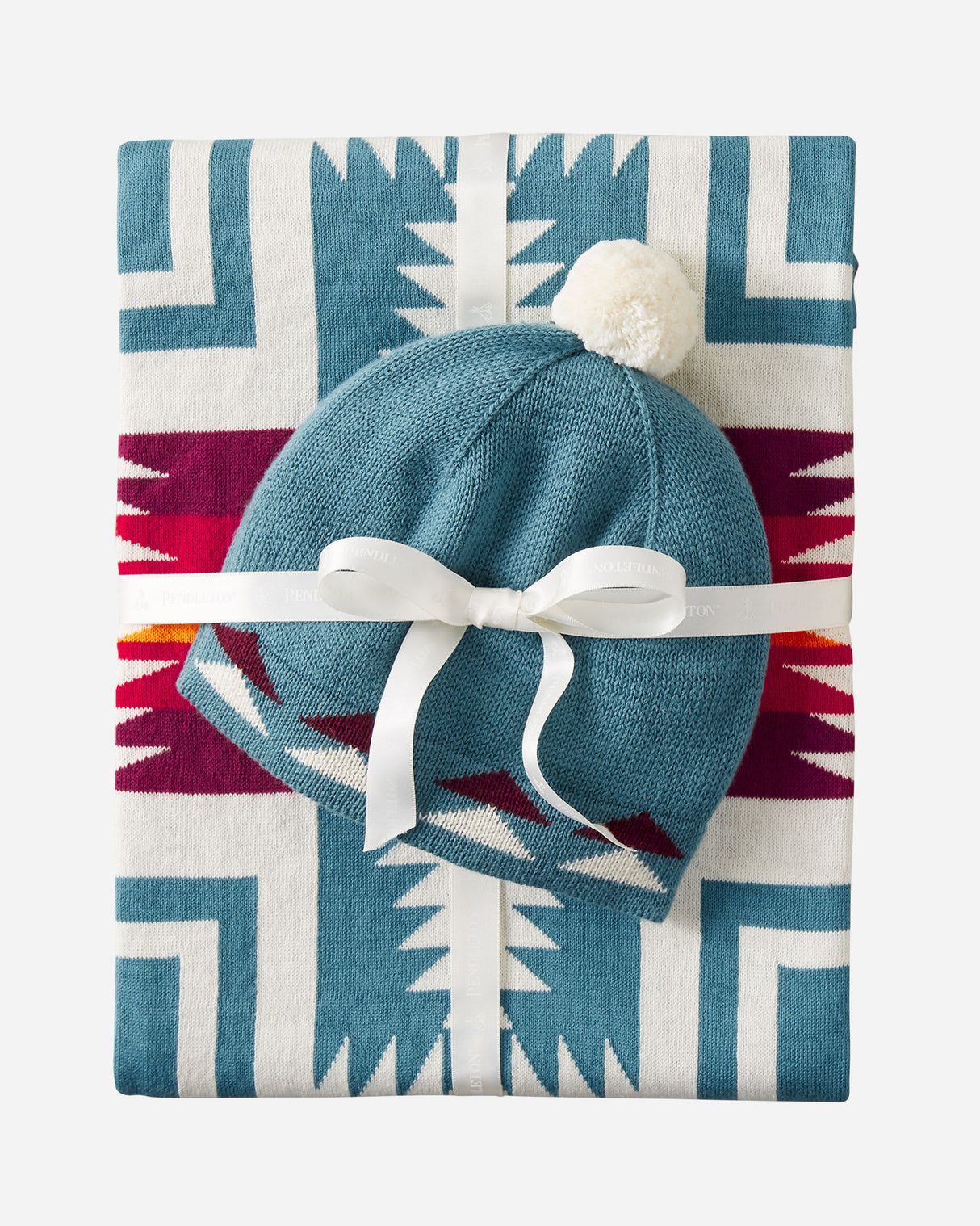 Pendleton Knit Baby Blanket With Beanie Harding teal