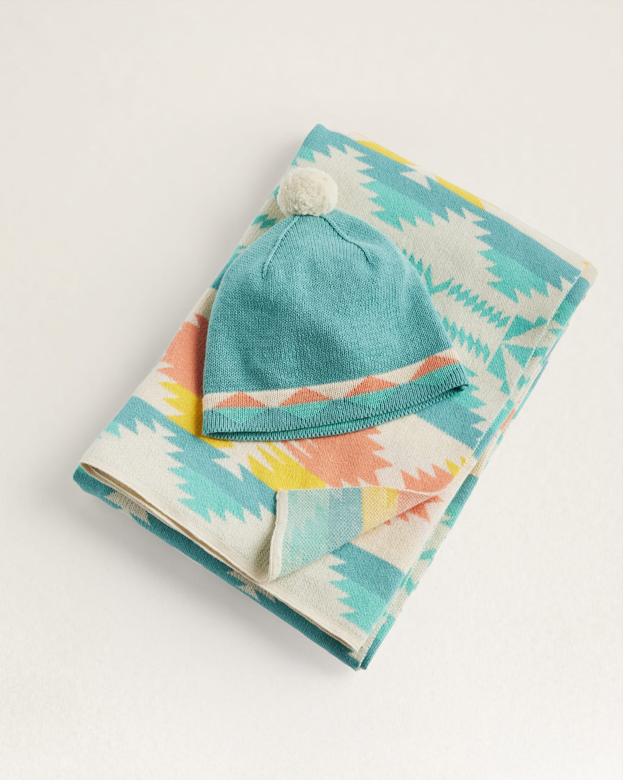 Pendleton Knit Baby Blanket With Beanie Falcon cove tan