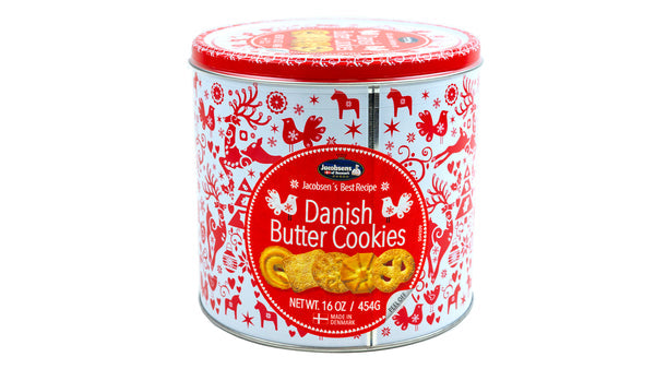 Jacobsens Bakery Danish Butter Cookies Red Holiday Tin
