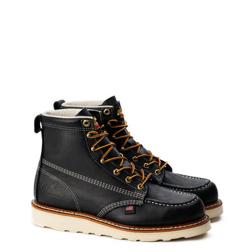 Thorogood Men's American Heritage - 6" Black Moc Toe - Maxwear Wedge Boot Black