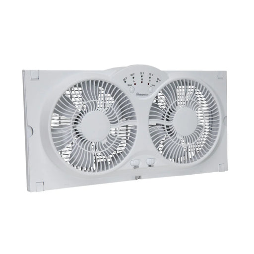 Vision Air 9-inch Reversable Twin Window Fan with Thermostat - White / White