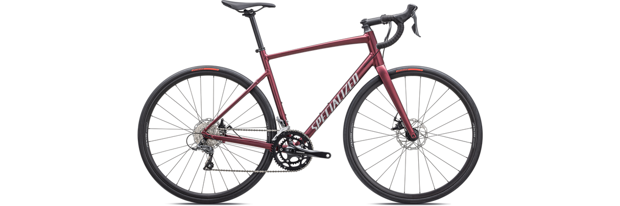 SPECIALIZED Allez E5 Disc Bike, 56cm Satin Maroon/Silver Dust/Flo Red Mrn sildst flored