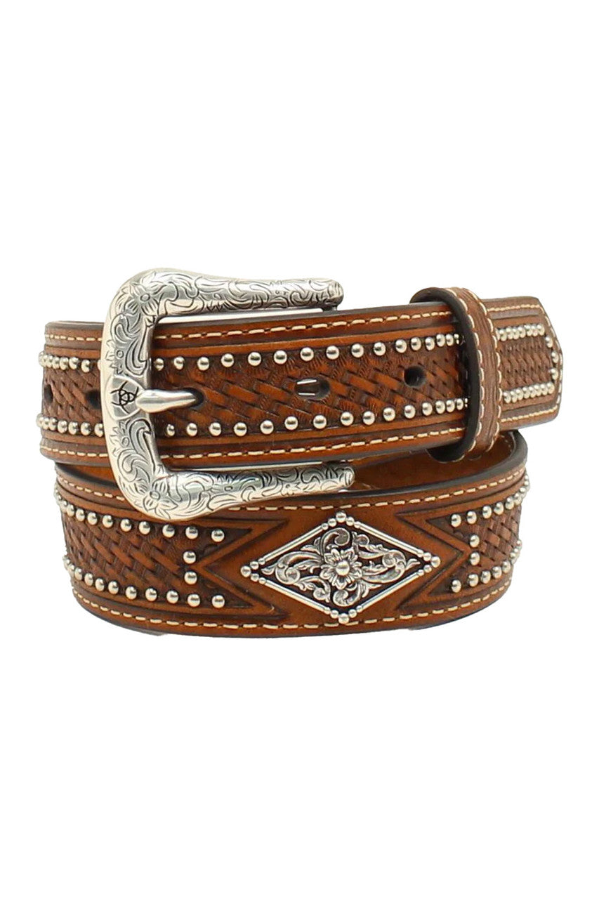 Ariat Boys Diamond Concho Basketweave Brown Leather Belt Brown / / 1-1/4 in.