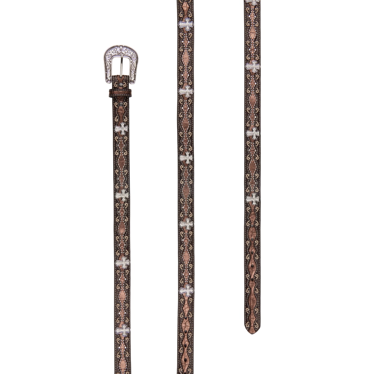 Ariat Girls Croc Print Concho Cross Brown Leather Belt Brown / / 1-1/4 in.