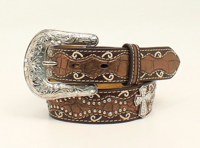 Ariat Girls Croc Print Concho Cross Brown Leather Belt Brown / / 1-1/4 in.