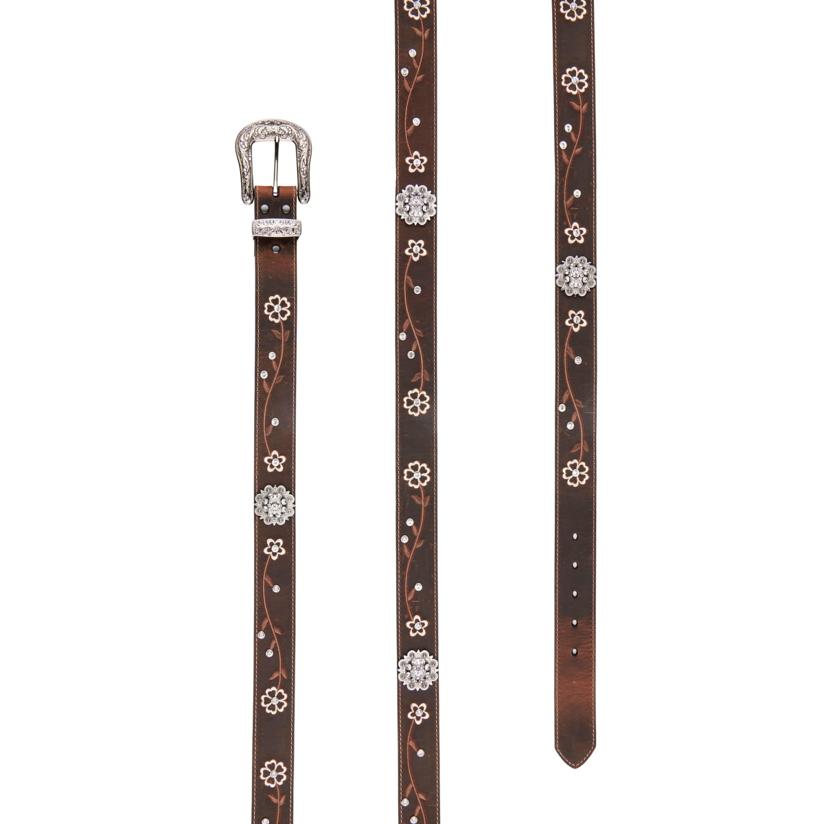 Ariat Womens Scrolling Flowers Brown Leather Belt Brown / / 1-1/2 in.