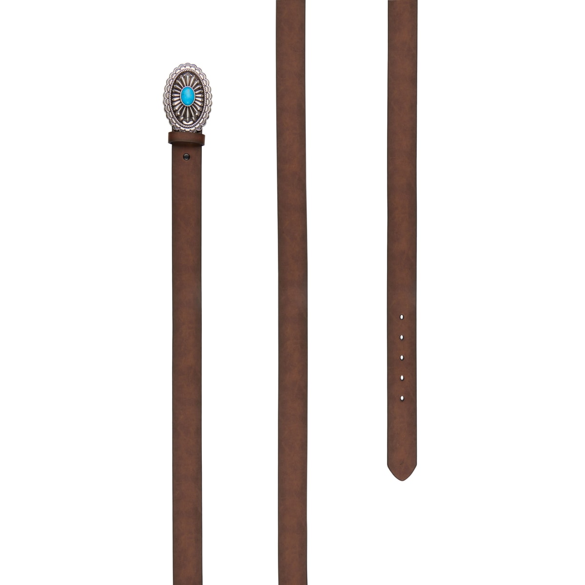 Ariat Lucinda Brown Leather Belt with Silver & Turquoise Buckle Brown / / 1-1/2 in.