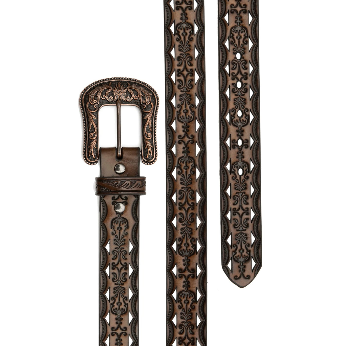 Ariat Ladies Scroll Tooled Leather Belt with Bronze Buckle Bronze / Brown / Black / / 1-1/2 in.