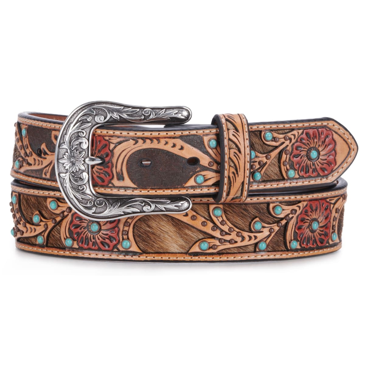 Ariat Womens Calf Hair Underlay Leather Belt Tan / Brown / / 1-1/2 in.
