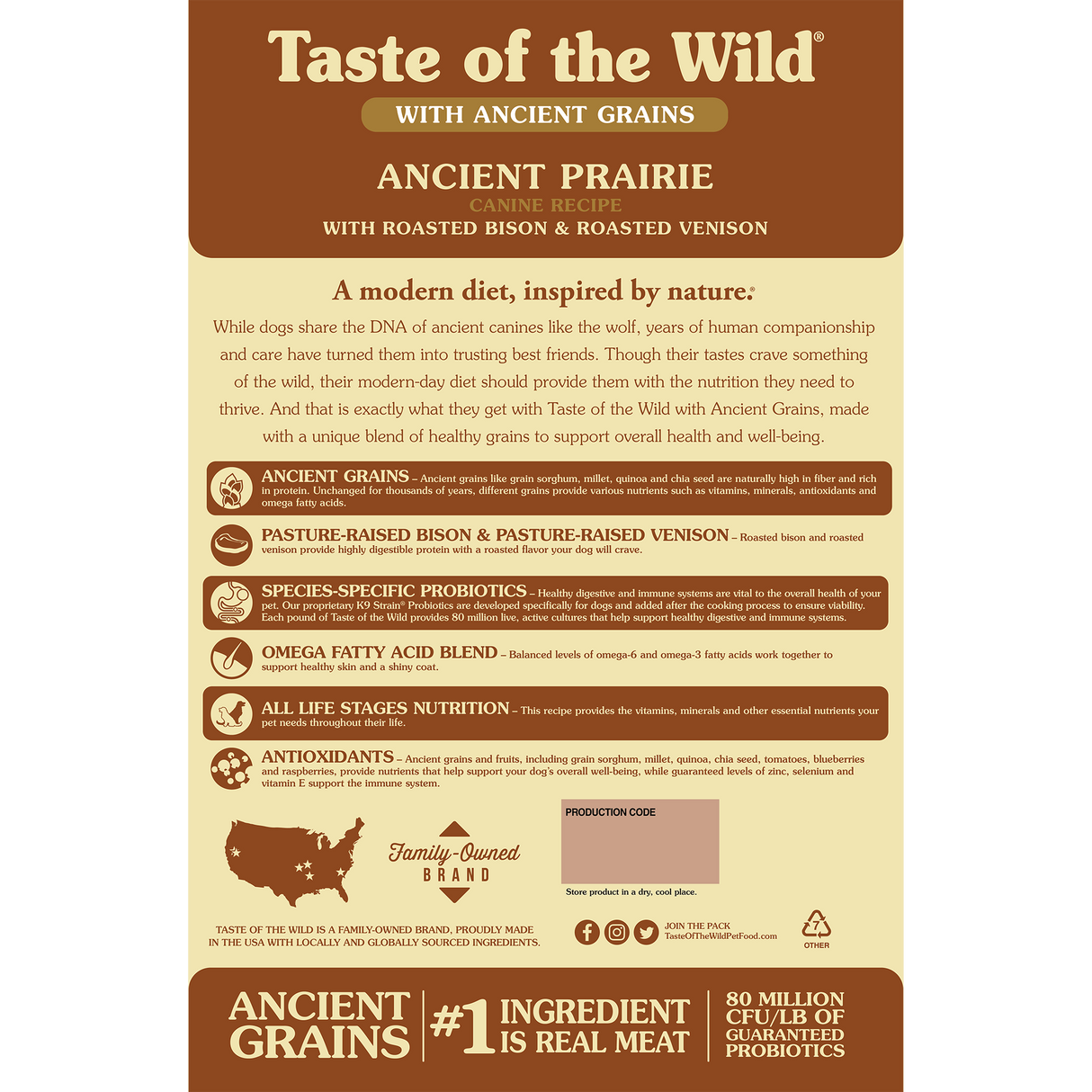Taste of the Wild Ancient Prairie Canine Recipe with Roasted Bison & Roasted Venison - 5 LB