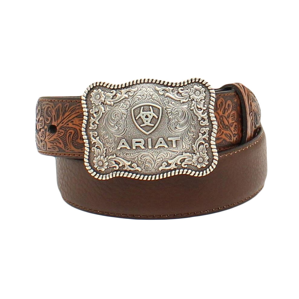 Ariat Boys Distressed Floral Tooled Brown Leather Belt Brown / / 1-1/4 in.
