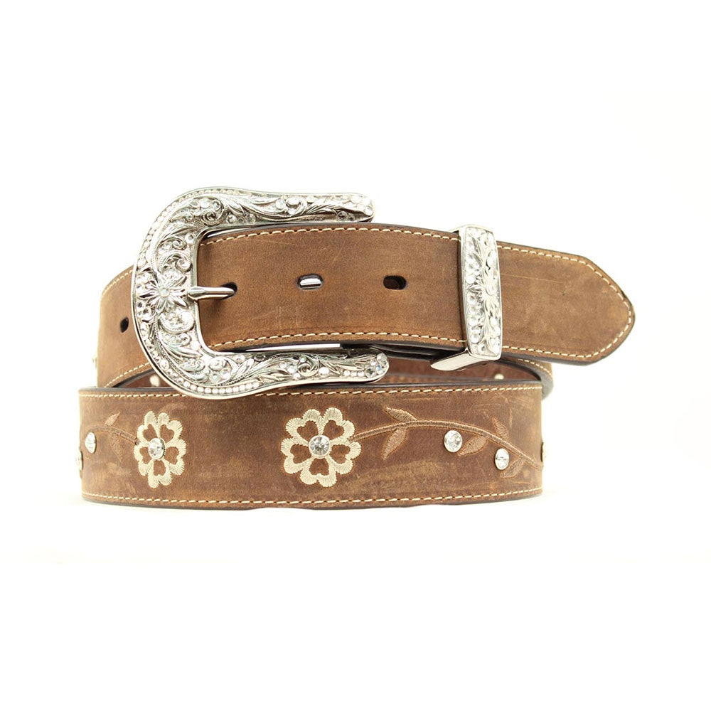 Ariat Womens Scrolling Flowers Brown Leather Belt Brown / / 1-1/2 in.