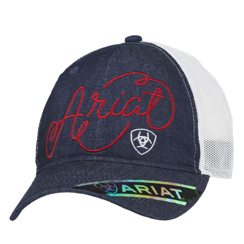 Ariat Womens Cursive Logo Mesh Baseball Cap - Denim Denim / White