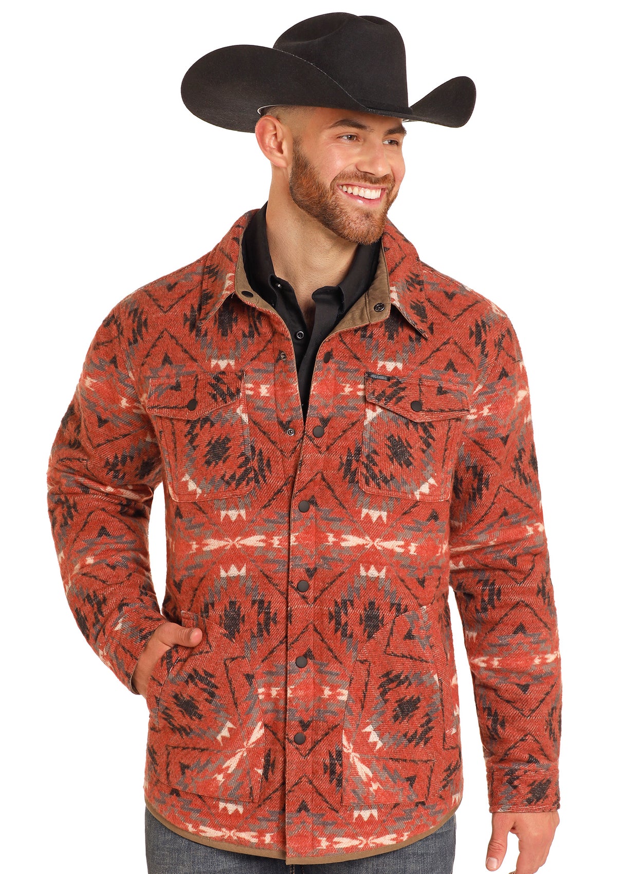 Rock & Roll Denim Reversible Aztec Herringbone Jacket - Brown