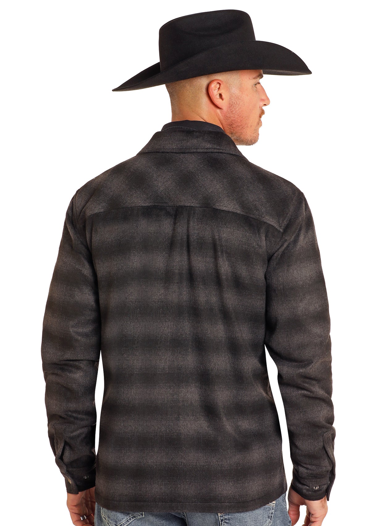 Rock & Roll Denim Brushed Ombre Plaid Zip Up Jacket