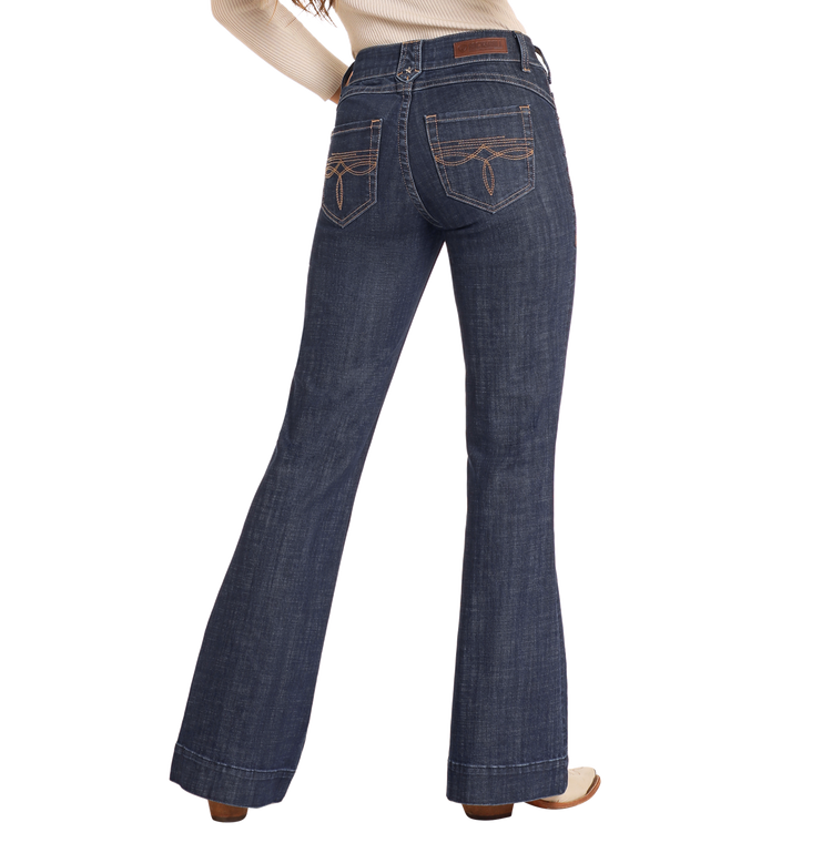 Rock & Roll Denim Mid Rise Boot Stitch Trousers - Dark Wash Dark Wash / / 30IN