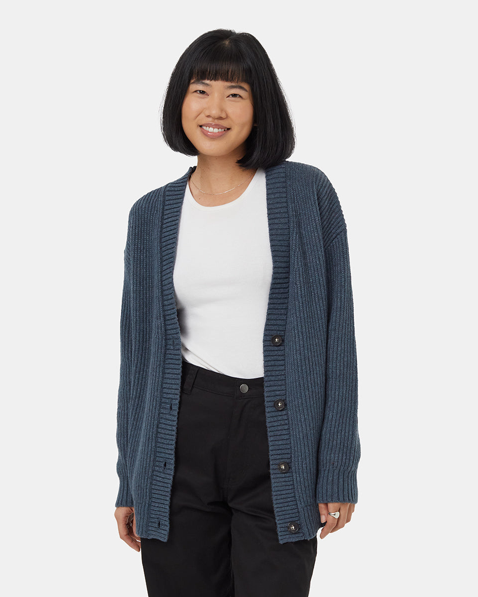Tentree Women's Highline Oversized Button Cardigan - Dark Blue Mirage Heather Dark Blue Mirage Heather