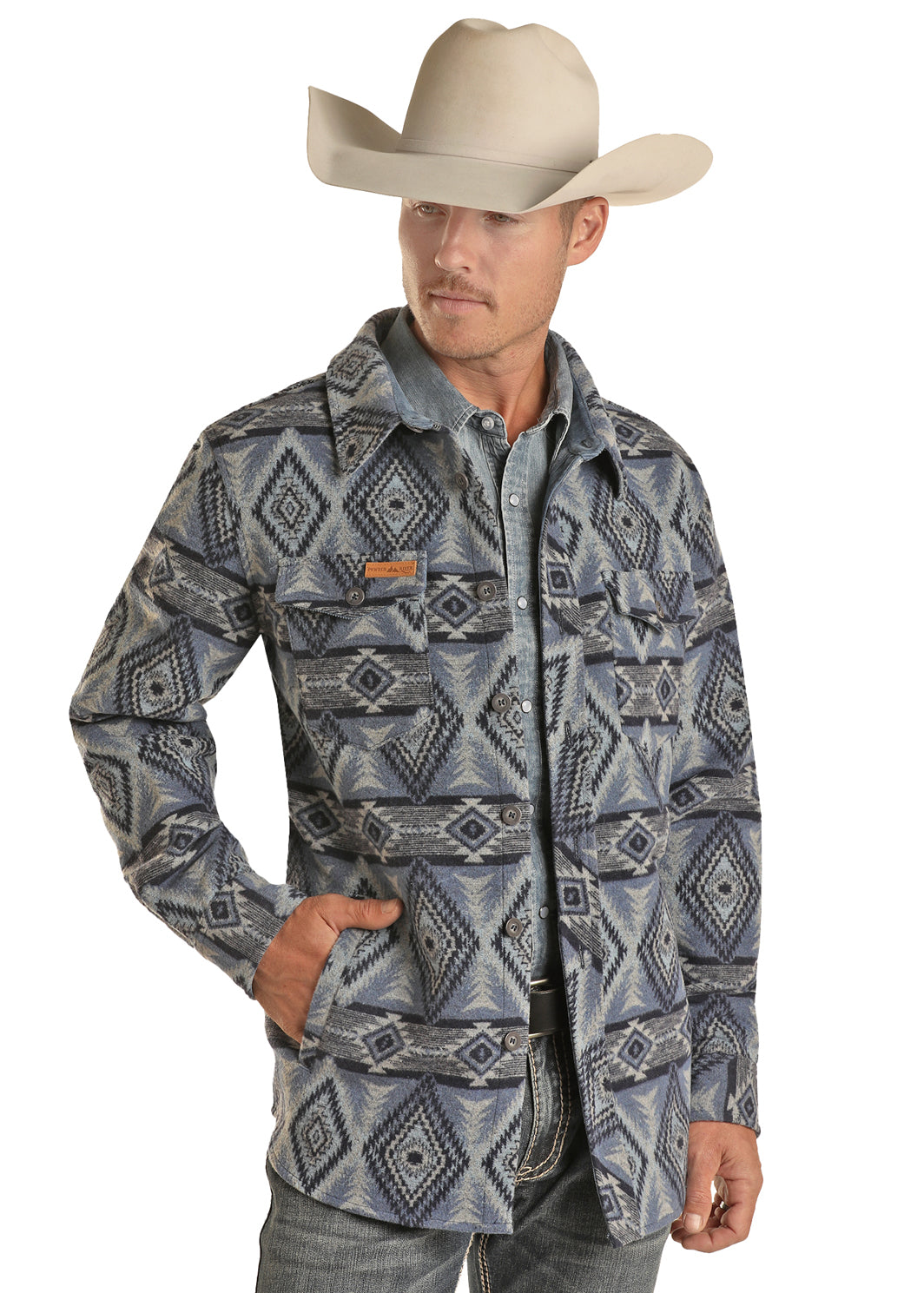 Powder River Outfitters Jacquard Shirt Jacket - Blue Aztec