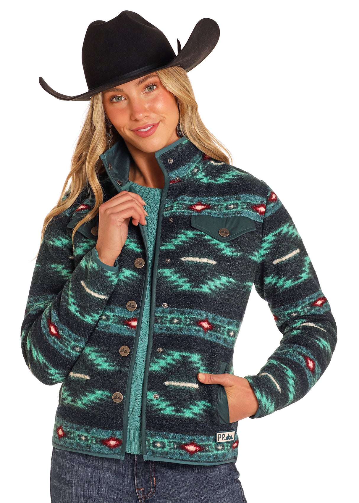 Powder River Outfitters Aztec Print Berber Jacket - Teal