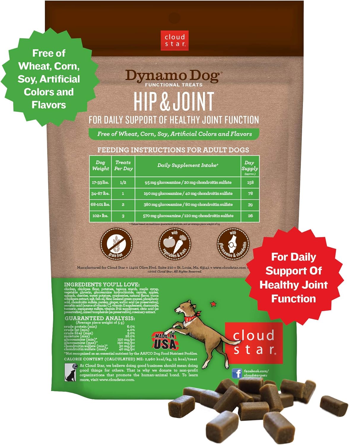 Cloudstar Dynamo Dog Hip & Joint Functional Soft Chews Dog Treats (Chicken) - 14oz