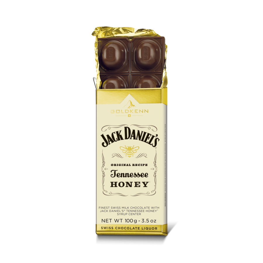 Goldkenn Swiss Chocolate 37% Milk Chocolate Bar with Jack Daniel’s Tennessee Honey Syrup Center