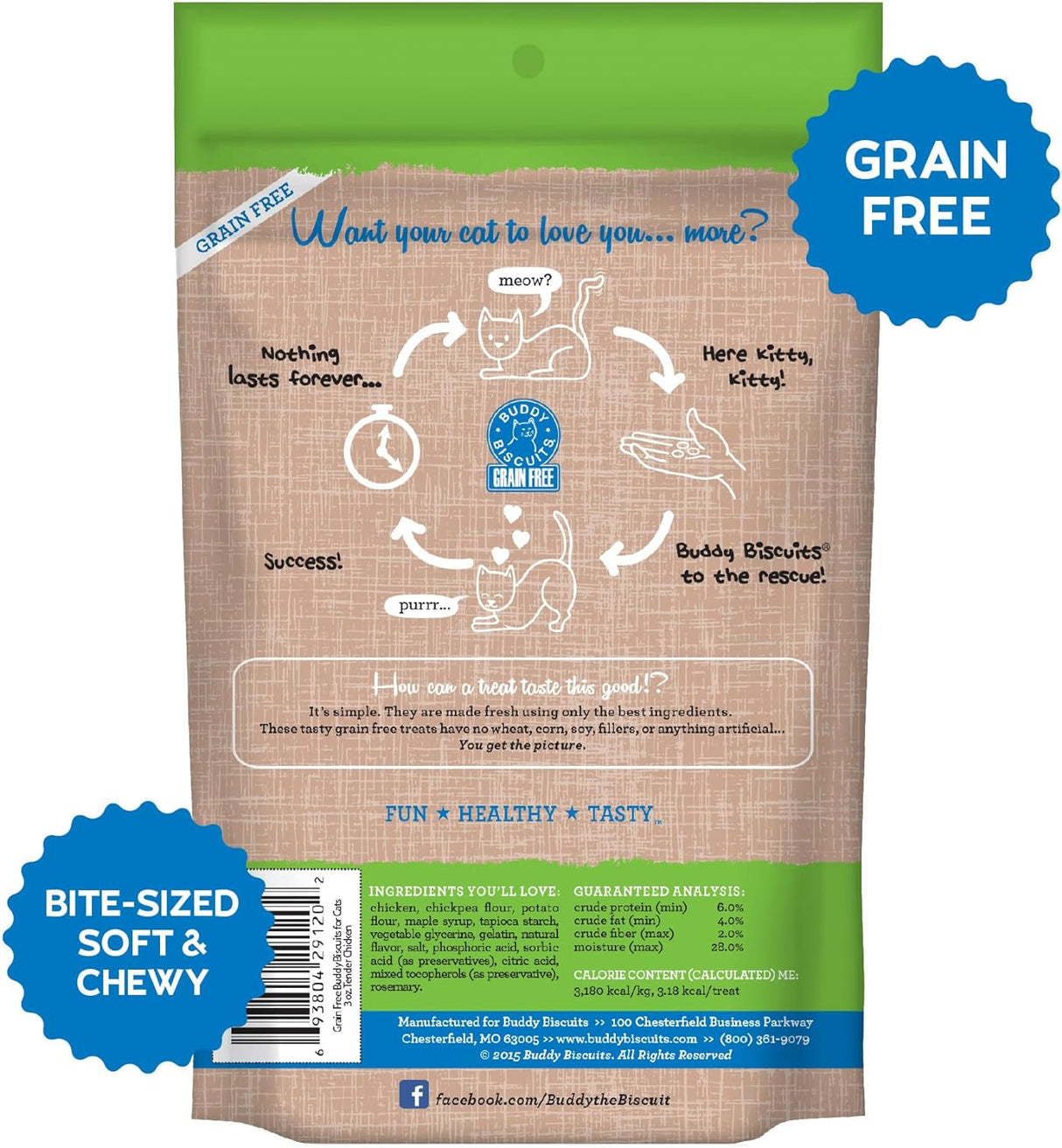 Grain Free Buddy Biscuits for Cats (Tender Chicken) - 3oz