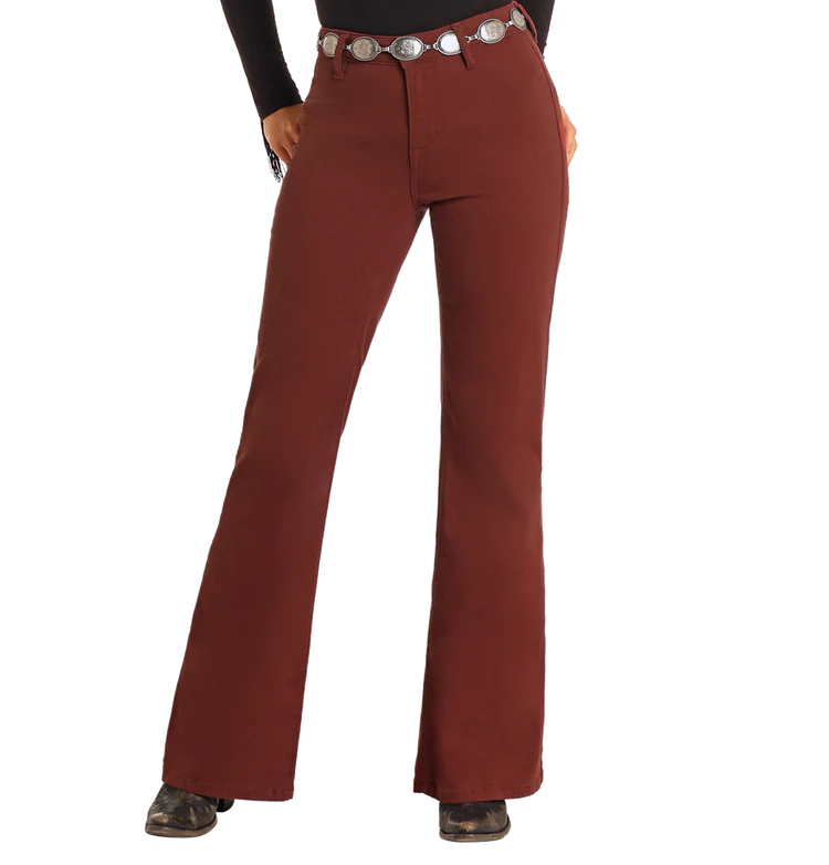 Rock & Roll Denim High Rise Wide Leg Flare Jeans - Brick Red Brick Red / / 30IN