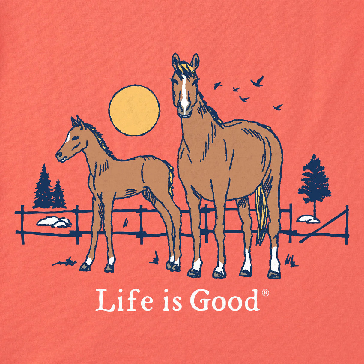 Life Is Good Kids Horse and Foal Short Sleeve Crusher Tee - Mango Orange