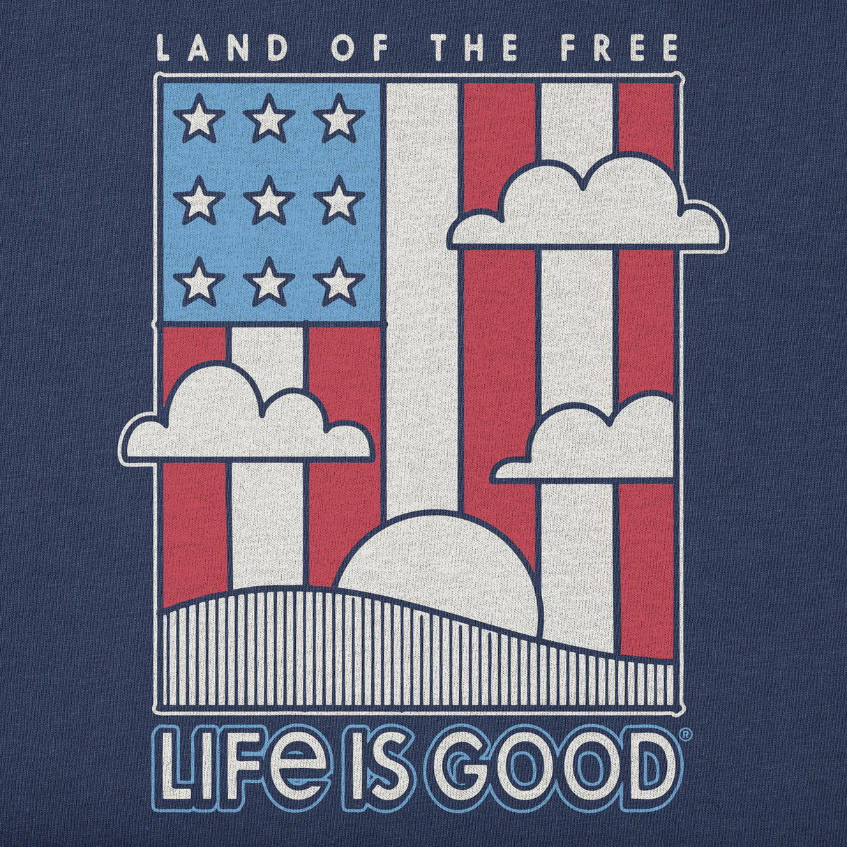 Life Is Good Kids Land the Free Flag Short Sleeve Crusher Tee - Darkest Blue