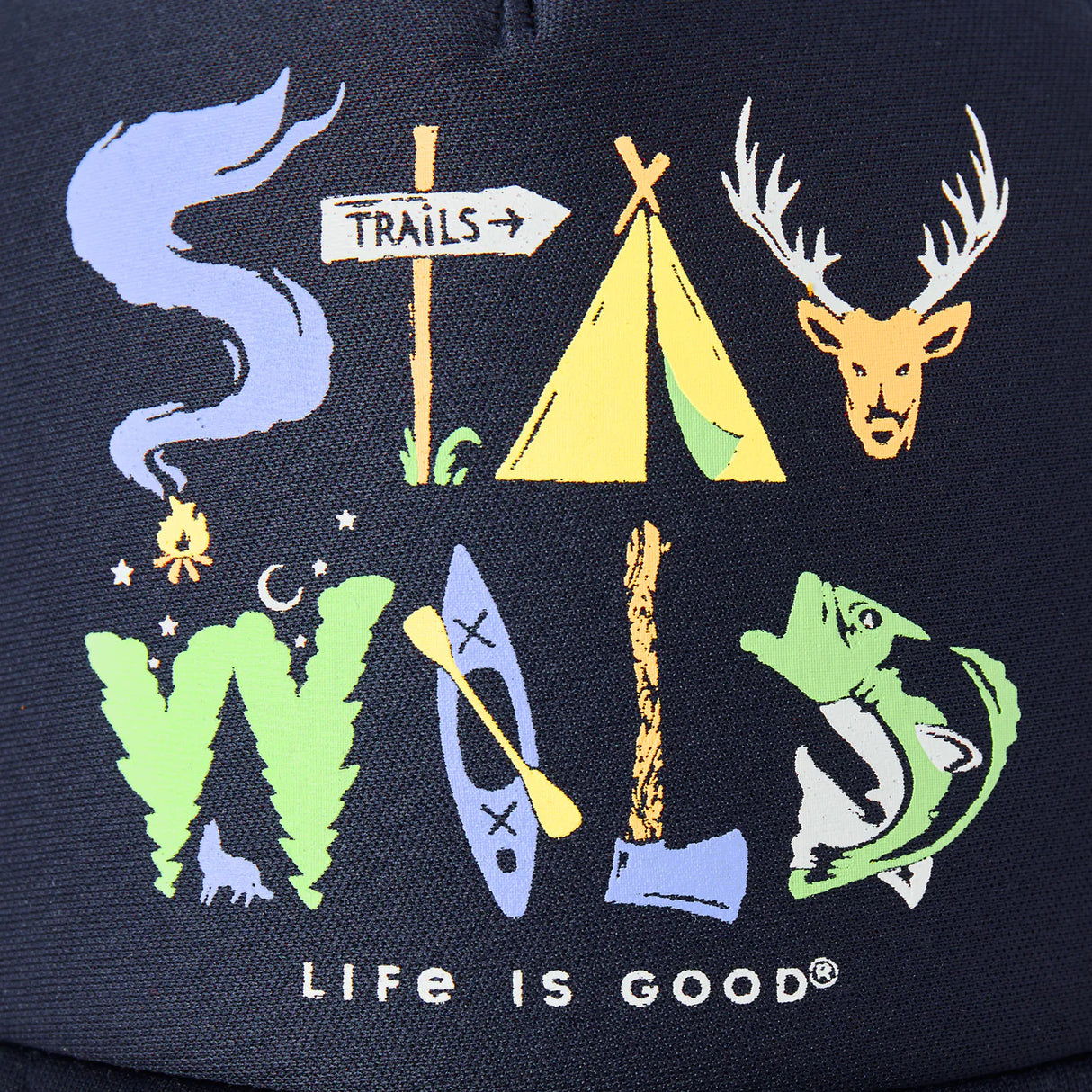 Life Is Good Kids Stay Wild Trucker Hat - Darkest Blue