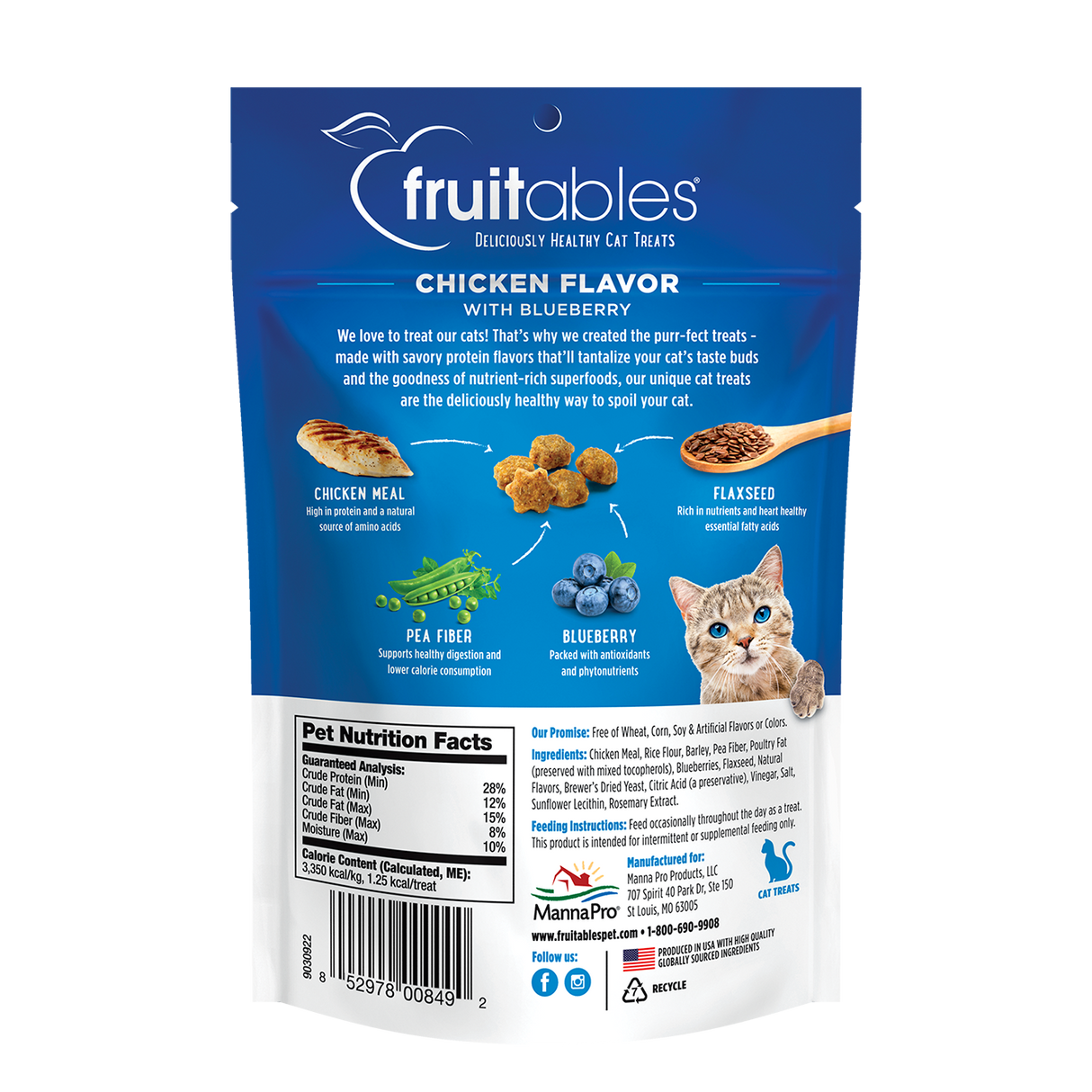 Fruitables Limited Ingredient Crunchy Cat Treats - Chicken Flavor with Blueberry - 2.5oz