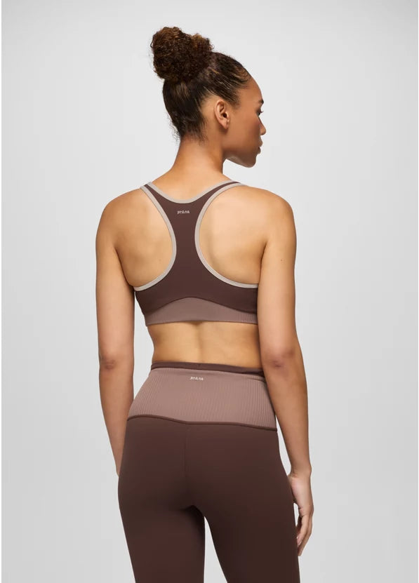 Prana Luxara Salutations Bra - Mocha Colorblock