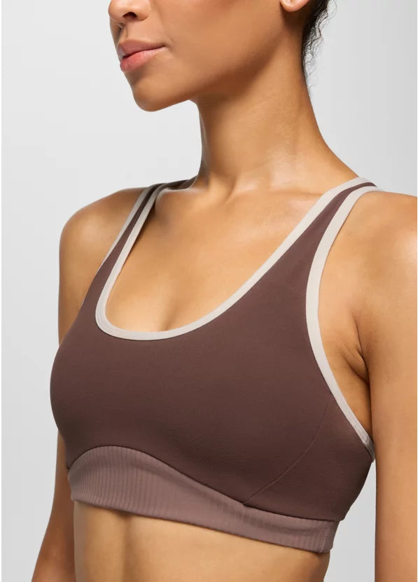 Prana Luxara Salutations Bra - Mocha Colorblock