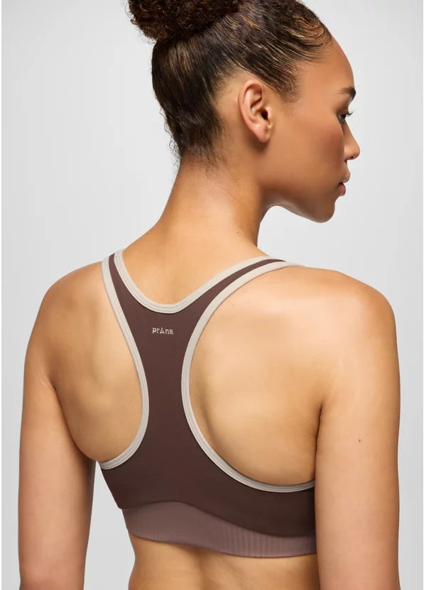 Prana Luxara Salutations Bra - Mocha Colorblock