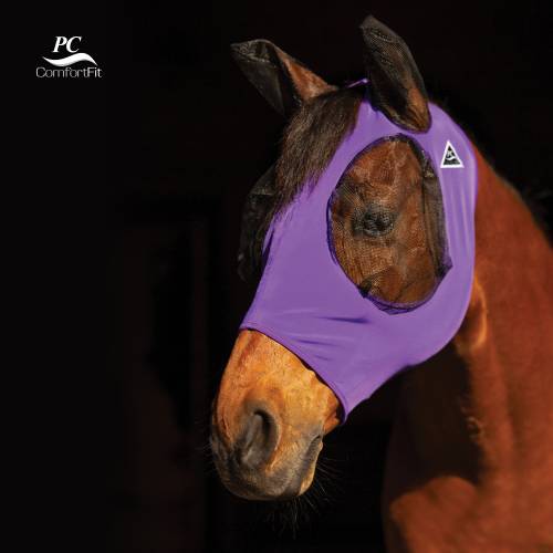 Professional Choice Comfort Fit Lycra Fly Mask with Ears- Purple / Purple