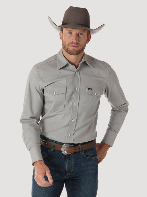 Wrangler Men's Premium Performance Advanced Comfort Cowboy Cut Long Sleeve Spread Collar Sold Shirt In Cement Cement